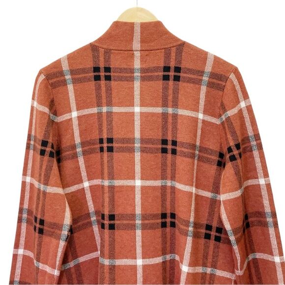 Joie Plaid Shacket Soft Knit Full Zip Sweater Jacket Rust Black White Size Large - Picture 8 of 13